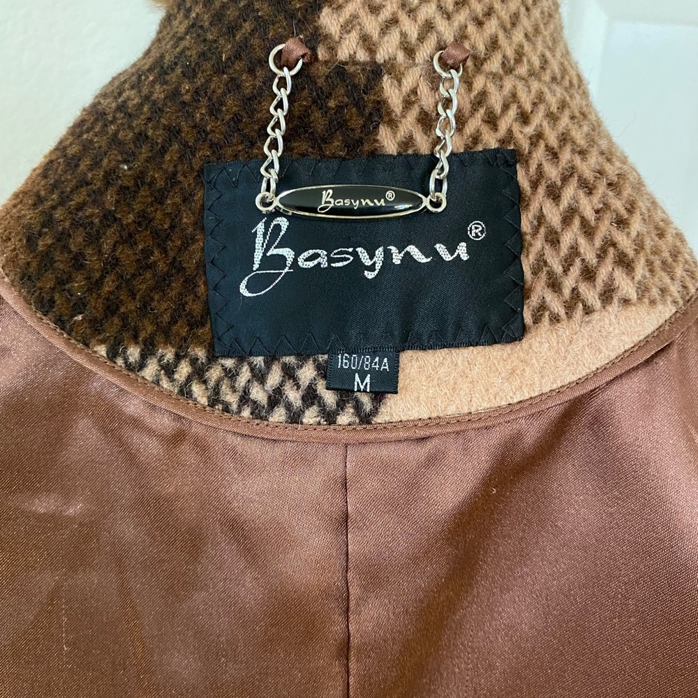 Alpaca Fashion Classic Basynu Lapin fur collar plaid coat, brown/beige Size M - Picture 16 of 16